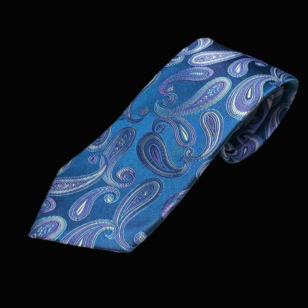Countess Mara Mens Silk Tie Teal Blue Purple Paisley Hand Made Formal Necktie
